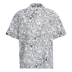 adidas originals SS22 Printing Full Print Casual Short Sleeve Shirt White, white