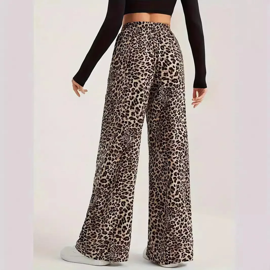 Leopard Print Straight Casual Printed High Waist Trousers