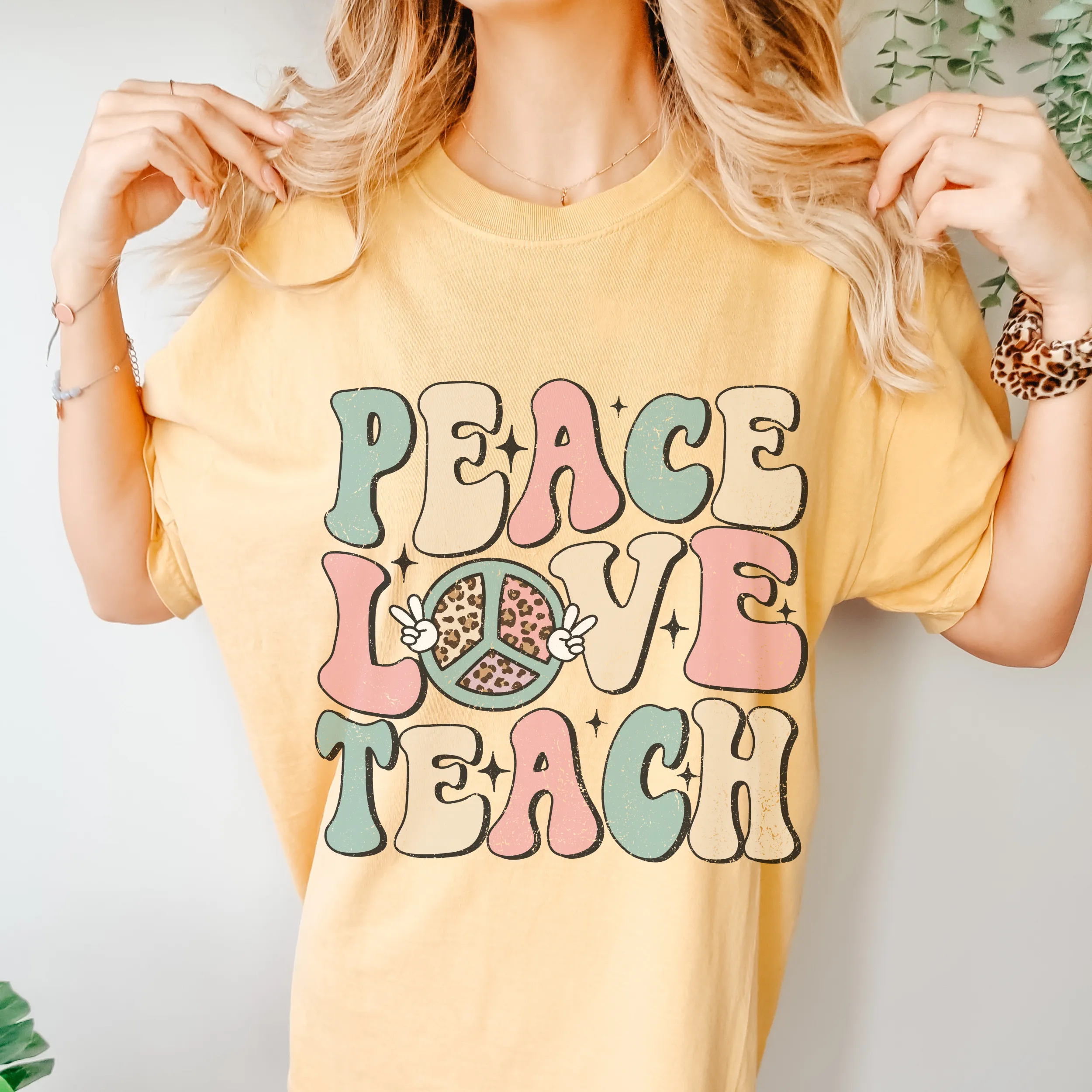 Peace Love Teach Unisex Comfort Colors® T-shirt, Women's Spring or Summer T-Shirt, Retro Design T-Shirt, Teacher or Student Teacher T-Shirt